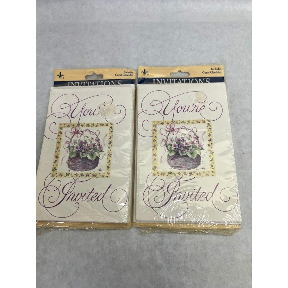 Vintage 1995 Gibson Lynn Hollyn Floral Shower Invitations 2 Packs of 8 Violets